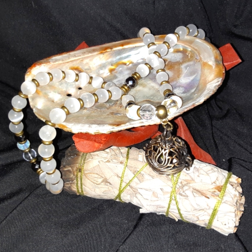 15" Selenite Necklace, Meditation/Reiki Healers Necklace/Bracelet Set, Selenite